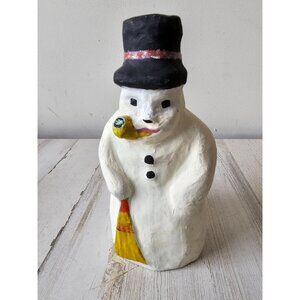 Vintage paper mache snowman‎ pipe broom Xmas decor